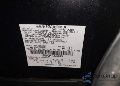 2013 Ford Taurus Sel из США, поврежденный, VIN 1FAHP2E97DG170456